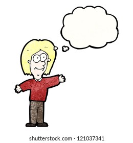 caricaturista con burbuja de pensamiento