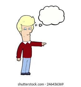 cartoon man with thought bubble pointing