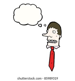 caricaturista atado con burbuja de pensamiento