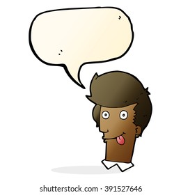 cartoon man with tongue hanging out with speech bubble