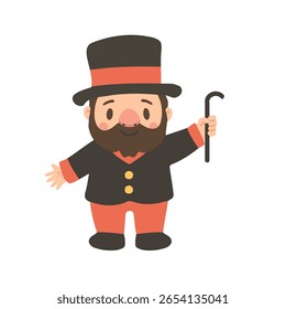 Cartoon Man with Top Hat and Cane flat