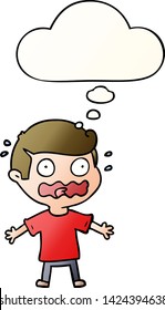 cartoon man totally stressed out with thought bubble in smooth gradient style