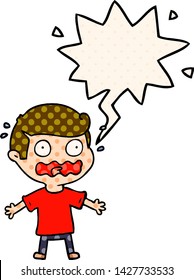 cartoon man totally stressed out with speech bubble in comic book style