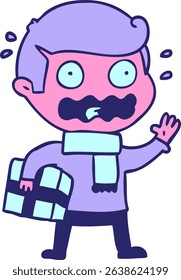 cartoon man totally stressed out in bright neon colors
