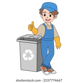Hombre de dibujos animados Trash Collector Ilustración vectorial