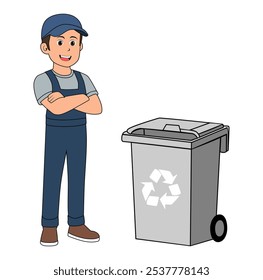 Cartoon Man Trash Collector Vector Illustration