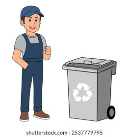 Cartoon Man Trash Collector Vector Vector Illustration 