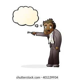 cartoon man trembling with key unlocking with thought bubble
