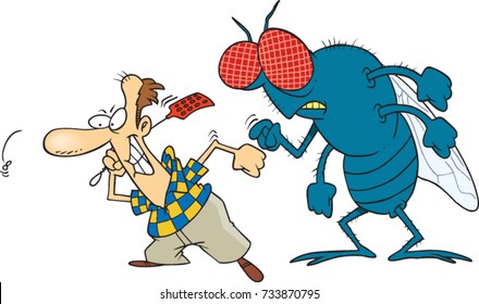 Cartoon Man Trying To Swat A Huge Housefly