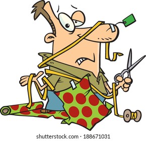 cartoon man trying to wrap a present