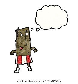 caricaturista en ropa interior con nube de pensamiento