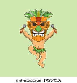 cartoon man using a hawaii mask