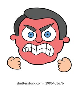 Cartoon man is very angry, vector illustration. Colored and black outlines.