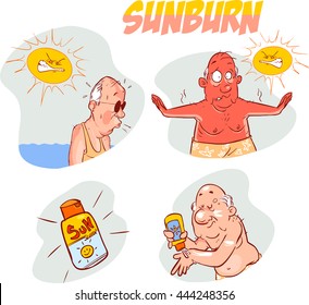 Cartoon man with a very bad sunburn