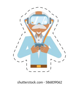 cartoon man with vr goggles control vector illustration eps 10