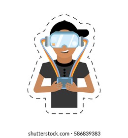 cartoon man with vr goggles control vector illustration eps 10