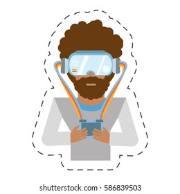 cartoon man with vr goggles control vector illustration eps 10