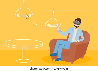 cartoon man with vr on the home