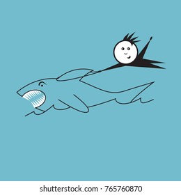 Cartoon man vs. shark illustration