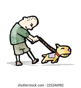 cartoon man walking dog