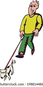 cartoon of a man walking with his dog
