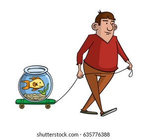 Cartoon Man Walking His Pet Fish Stock Vector (Royalty Free) 635776388 ...