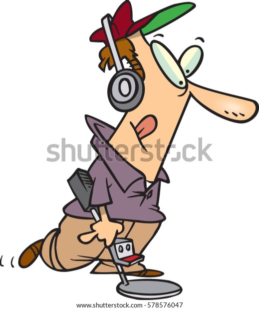 Cartoon Man Walking Metal Detector Stock Vector (Royalty Free ...