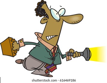 cartoon man walking with trepidation