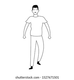 cartoon man walking and wearing casual clothes over white background, vector illustration