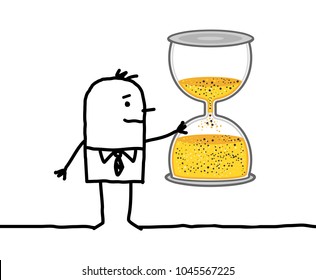 Cartoon Man Watching A Hourglass