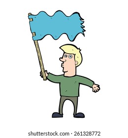 hombre de dibujos animados ondeando la bandera