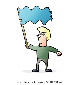 cartoon man waving flag