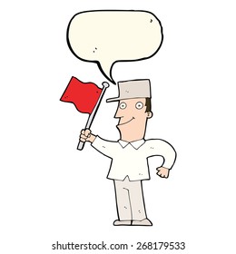 cartoon man waving flag with speech bubble
