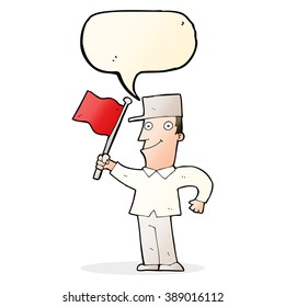 cartoon man waving flag with speech bubble