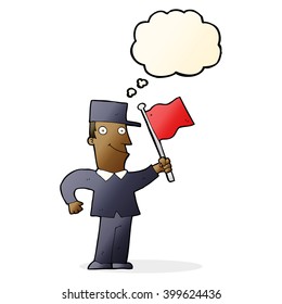 Cartoon Mann schwenkende Flagge mit Gedankenblase