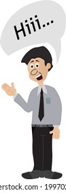 cartoon man waving hand with expression isolated