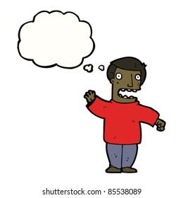 cartoon man waving with thought bubble