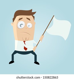 Cartoon Man Waving White Flag