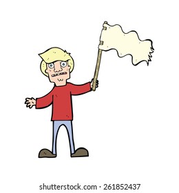 cartoon man waving white flag