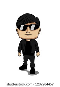 Cartoon man wearing black shirts
