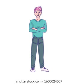 cartoon man wearing casual clothes over white background, vector illustration