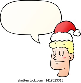 cartoon man wearing christmas hat with speech bubble in smooth gradient style