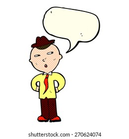 cartoon man wearing hat with speech bubble