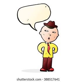 cartoon man wearing hat with speech bubble