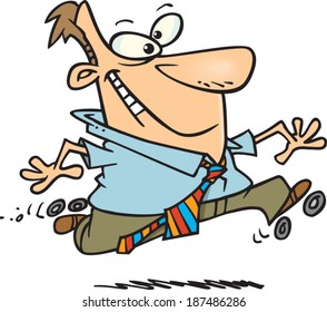 cartoon man wearing roller shoes