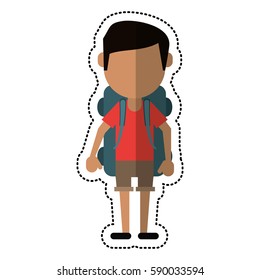 cartoon man wearing short with backpack travel