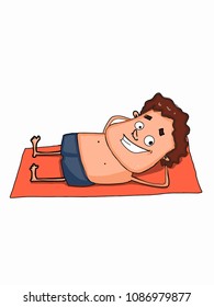 cartoon man  wearing the swimsuit sunbathing illustration