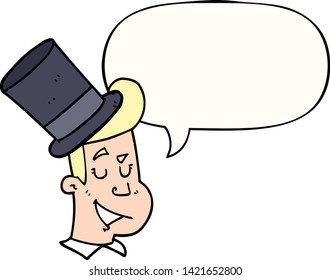 cartoon man wearing top hat with speech bubble