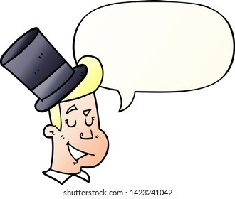 cartoon man wearing top hat with speech bubble in smooth gradient style
