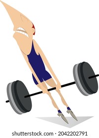 Cartoon man weightlifter isolated illustration. 
Funny strong man is trying to lift a heavy weight isolated on white
